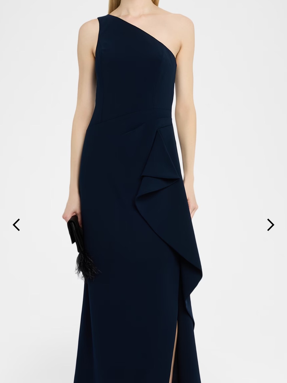 Teri Jon by Rickie Freeman One-Shoulder Navy Evening Gown